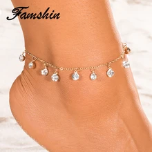 FAMSHIN винтажный Модный Хрустальный Браслет на ногу, Золотой Серебристый браслет на ногу, подарок для женщин и девушек, браслет на цепочке, ювелирные изделия для ног