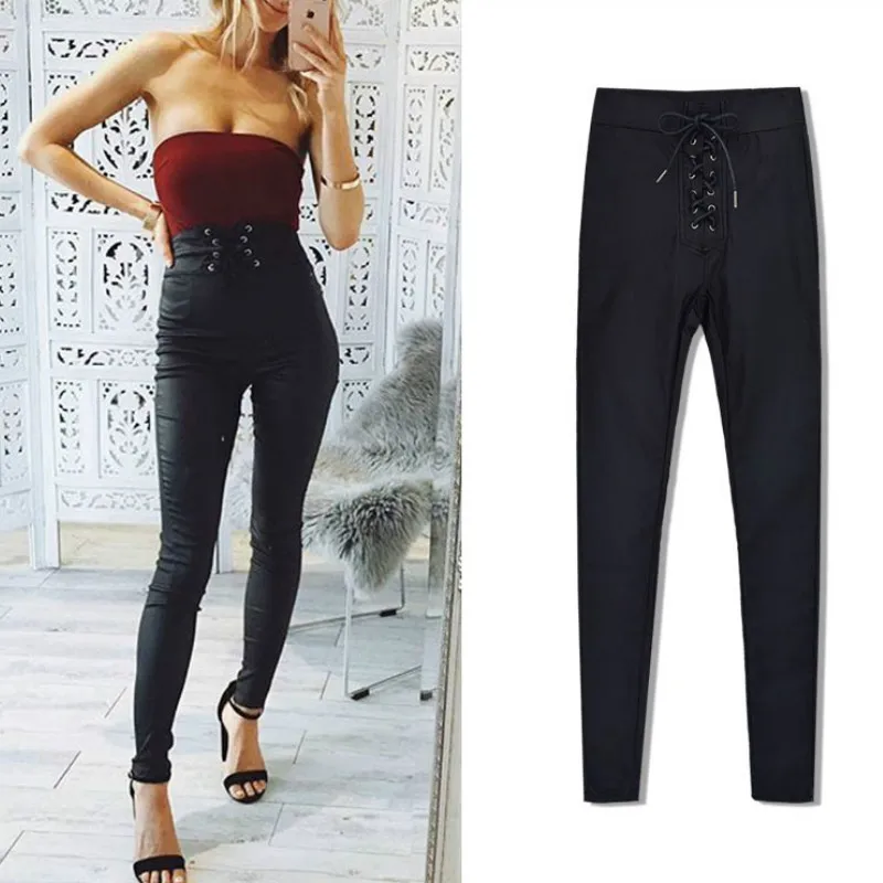 Облегающие черные кожаные брюки с эффектом пуш-ап, женские модные джинсовые леггинсы в стиле панк