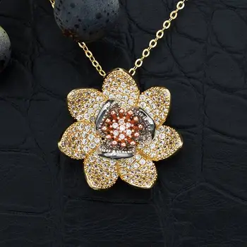 

ModemAngel Blooming Flower Pendant Necklace High Quality Cubic Zircon Fashion Flower Brass Bijouterie Gift