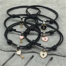 2PC/lot Charm key Heart Lock Stars Geometric Pendant Bracelet set for women men unisex Handmade Metal Couple black Jewelry Gift 2PC/lot Charm key Heart Lock Stars Geometric Pendant Bracelet set for women men unisex Handmade Metal Couple black Jewelry Gift