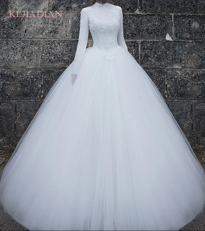 

China Bridal Gowns Vintage Lace Arab Long Sleeve Hijab Wedding Dress 2019 Muslim Wedding Gown Pictures Vestido De Noiva 2019
