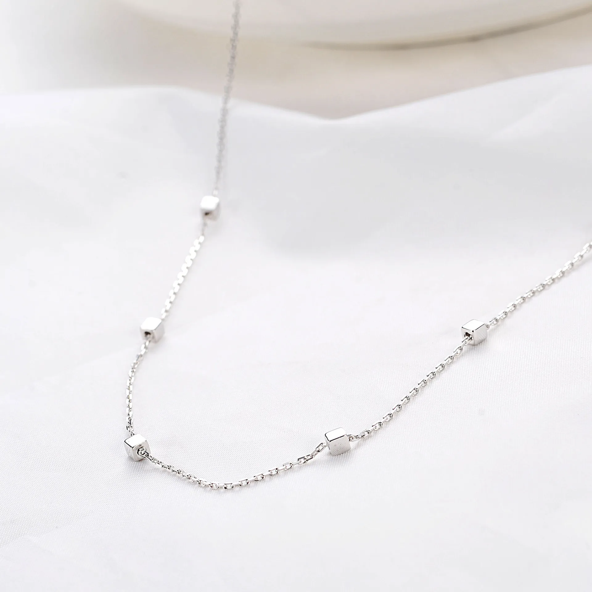 squares necklace women 100% 925 Sterling silver nacklace Jewellery Clavicle chain pendant charms gift