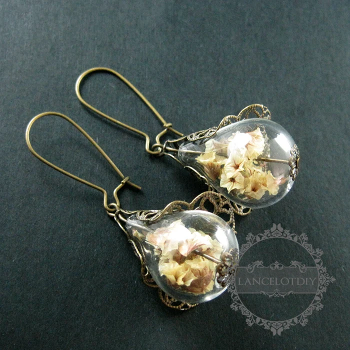 25x55mm vintage style lovers'flower in drop glass bead filigree flower