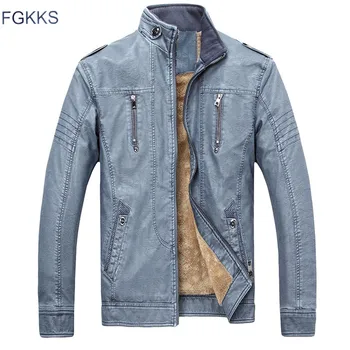 

FGKKS New Winter Leather Jacket Men With Washed Drop Shipping Standing Collar Leather Jackets Coat Men's