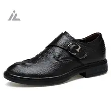 iVog 2017 Spring Mens Business Dress Shoes Hasp Monk-Strap Shoe High Quality Men Flat Luxury Crocodile Pattern Genuine leather