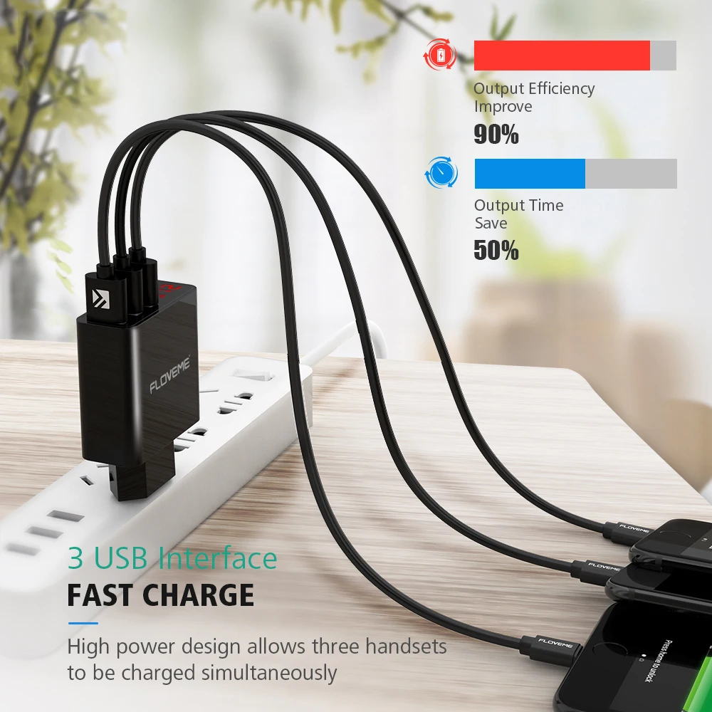 FLOVEME LED Digital 3 Ports USB Charger Universal EU Plug Wall Mobile Phone Charger For iPhone X 8 7 For Samsung S8 S9 Adapter