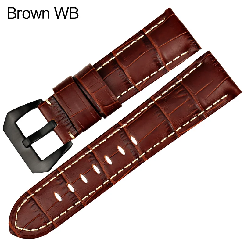 MAIKES качественный кожаный ремешок для часов с белой строчкой 22 мм 24 мм 26 аксессуары для часов Ремешок для часов Panerai - Цвет ремешка: Brown WB