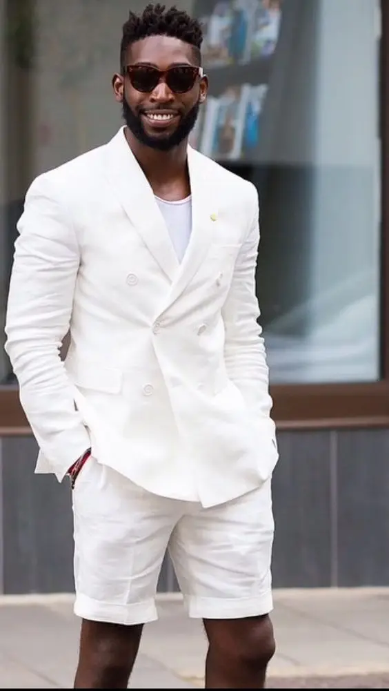 Новейший дизайн пальто брюки цвета слоновой кости белый льняной пляжный мужской костюм короткие брюки Slim Fit 2 шт. смокинг на заказ Жених Блейзер Terno Masculino