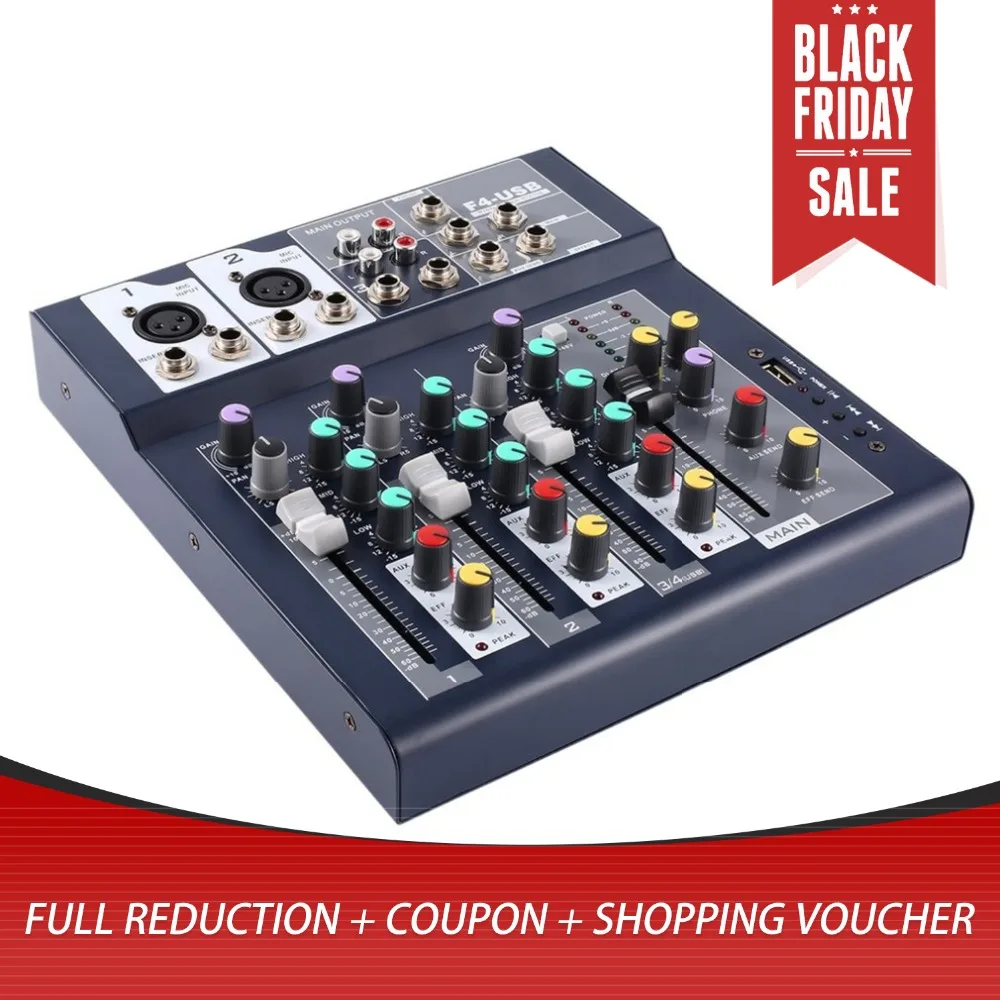 

F-4 4 Channel Professional Live Mixing Studio Audio Sound Console Network Anchor Portable Mixing Device Vocal Effect Processor