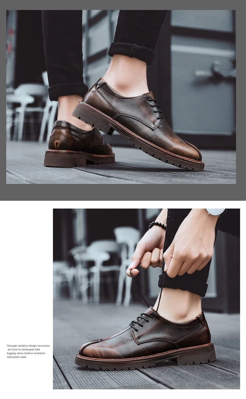 Повседневная кожаная обувь в британском стиле; сезон весна-осень; Мужские модельные туфли на плоской подошве со шнуровкой; деловая обувь из натуральной кожи; 02C