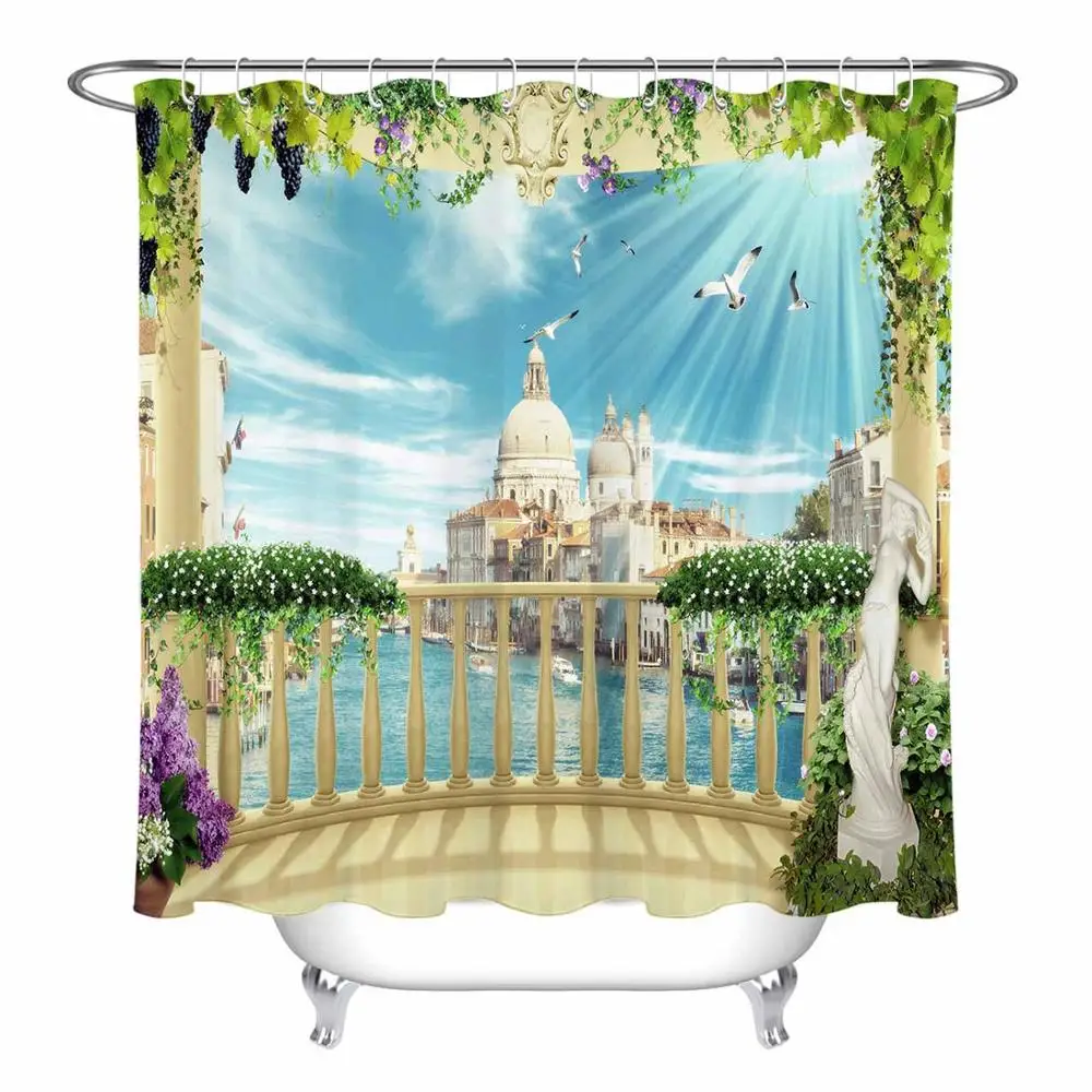 Европейский пейзаж и архитектура занавески для душа экраны для ванной водонепроницаемый экологически чистый полиэстер ткань для ванной Декор - Цвет: 14018