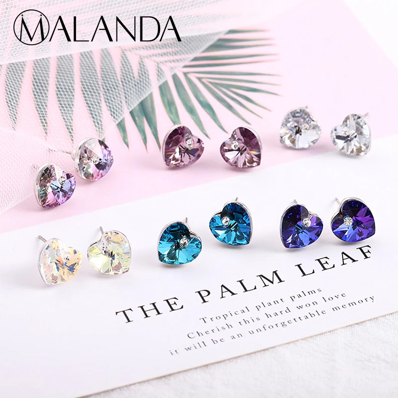 

Malanda Original Crystals From Swarovski Heart Shape Earrings For Women New Fashion Lovely Stud Earrings Wedding Jewelry Gift