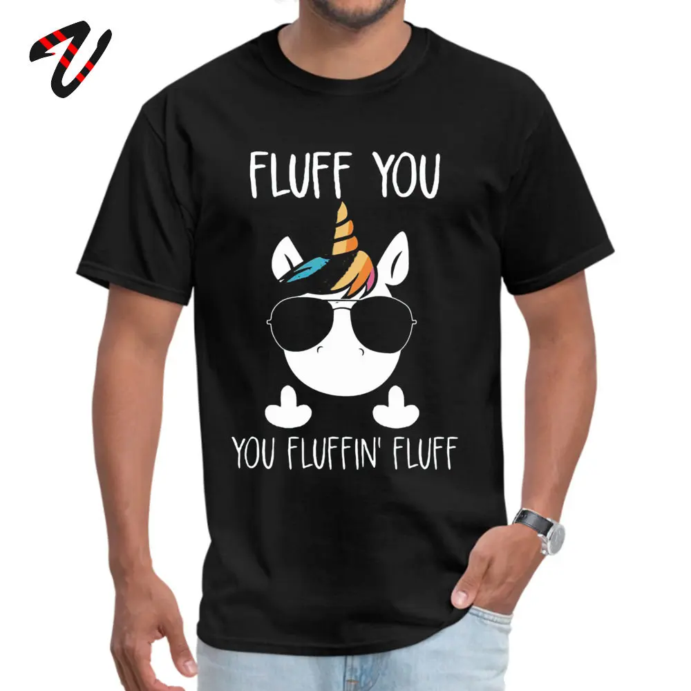 Simple Style Round Collar T-Shirt Fall Tops Tees Short Sleeve Brand New All Cotton Fitness Tight Tshirts Camisa Men's UNICORN FLUFF YOU YOU FLUFFIN FLUFF15744 black