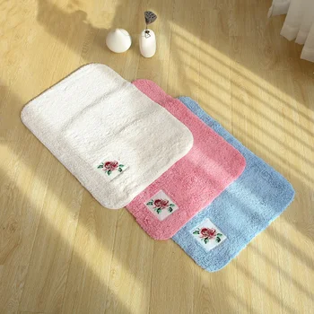 

Simple Fashion Style Embroidery Solid Color Cotton Carpet Washable and Super Soft Area Rug for Bath Mat Bedroom Living Room