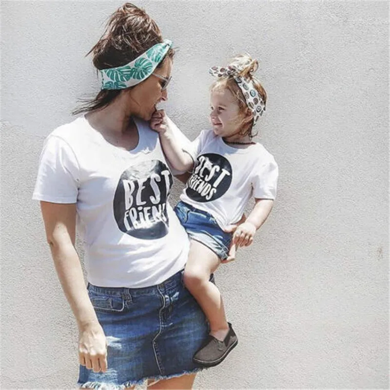 

2019 Best Friend Letter Kid Baby Girl Womens Mom Daughter Family Matching T Shirts Clothes Tops Printed Casual Clothes