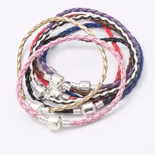 10 шт 20 см/3 мм кожаный браслет с серебряным зажимом цепочка Подходит для европейских браслетов js696