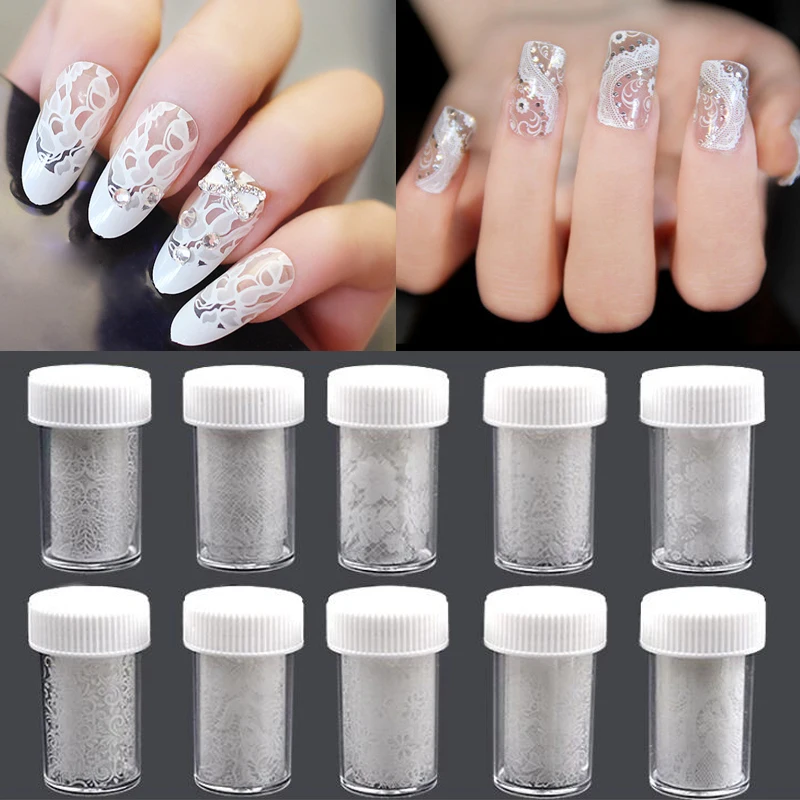 

Tignish 1Roll White Lace Rose Flower Nail Tranfer Foil Design Sticker Floral Tips Decoration Polish Manicure Tools