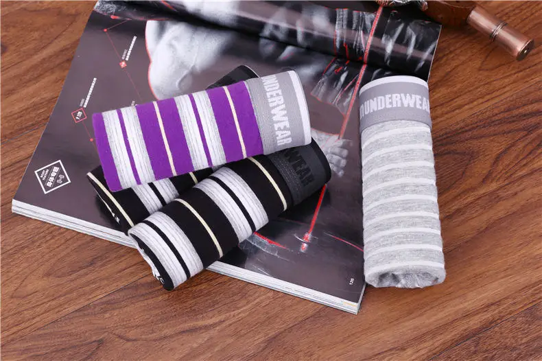 Muls Brand 3PCS Lot Carding Cotton Male Boxers Short Men Fast Dry Striped Mens Underwear Boy Bodysuit Under Pant Plus Size M-3XL02