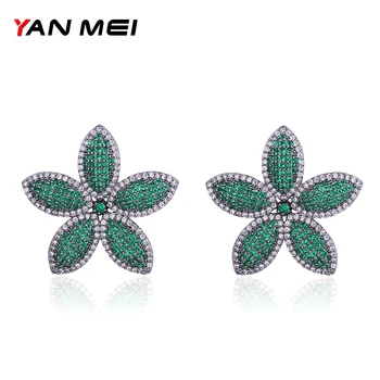

YAN MEI Hot Sale New Style Cubic Zirconia 4 Colors Flower Stud Earrings for Woman Accessories