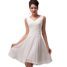 Grace Karin White Cocktail font b Dresses b font 2016 Knee Length Chiffon Elegant Party Gowns