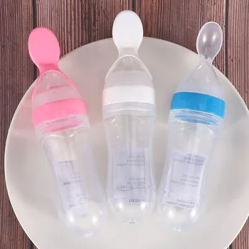 

1Pc 90ML Useful Safety Silicone Baby Bottle With Spoon Food Supplement Rice Paste Feeding Bottles Convenient Practical