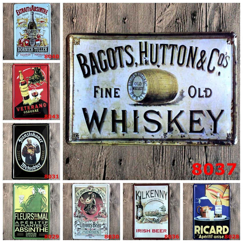 

Whiskey Tin Sign Logo Plaque Vintage Metal Painting Wall Sticker Iron Sign Board Decorative Plates Wholesale 20X30 CM