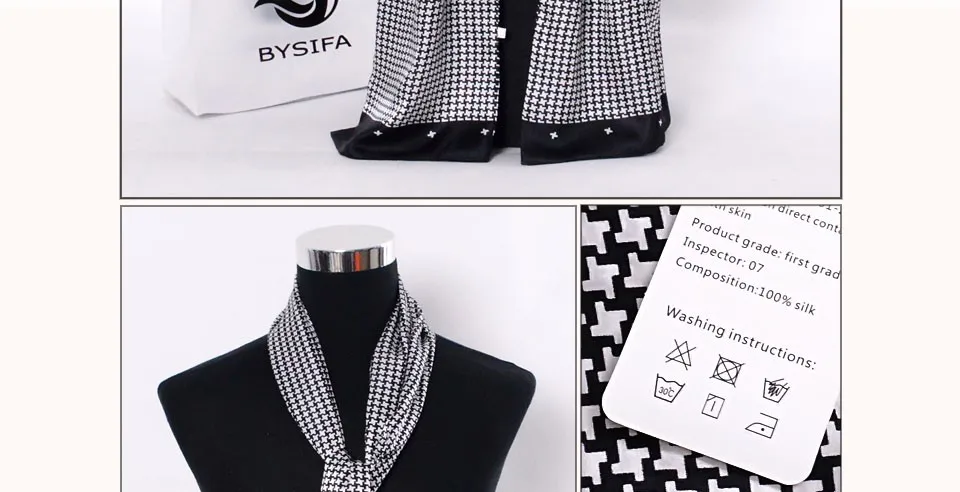 [BYSIFA] Men Black Gold Silk Scarves Winter Fashion Accessories 100% Natural Silk Male Plaid Long Scarves Cravat 160*26cm mens head wrap bandana