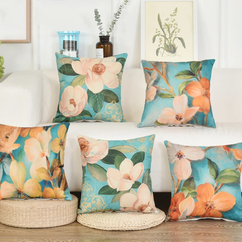 أزياء رومانسية النفط الطلاء الزهور الزخرفية وسادة تغطي القطن الكتان مكتب أريكة وسادة هدية الزفاف