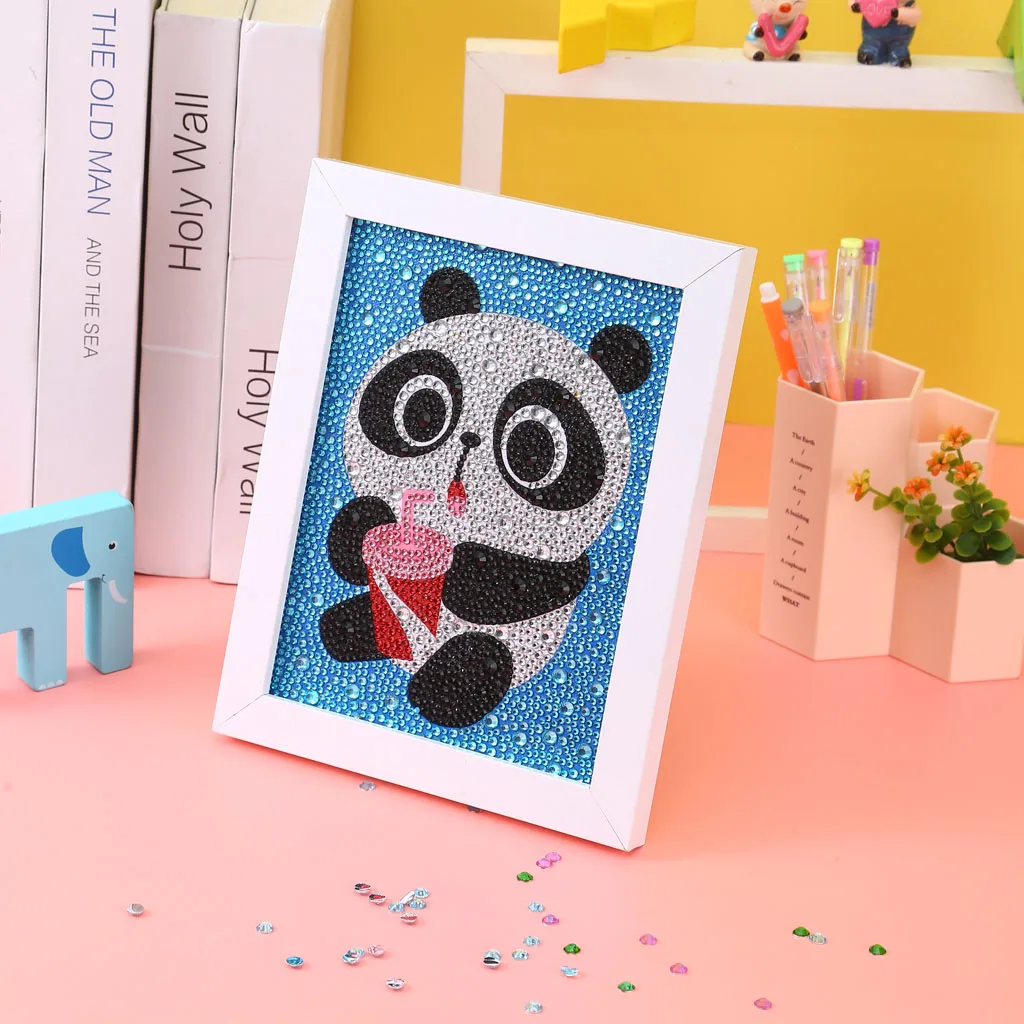 

Cute Panda Children Full Drill Diamond Painting Embroidery Set Cartoon Animal with Frame Handmade DIY Kids Toy Creative Gifts