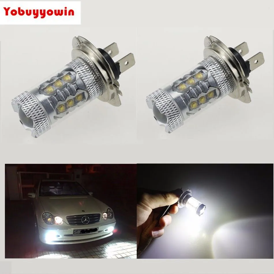 2pcs New H7 499 Blanc White 80W Haute Puissance LED Voiture Ampoules Anti Brouillard Auto Car PX26D DRL Fog Bulbs | Автомобили и