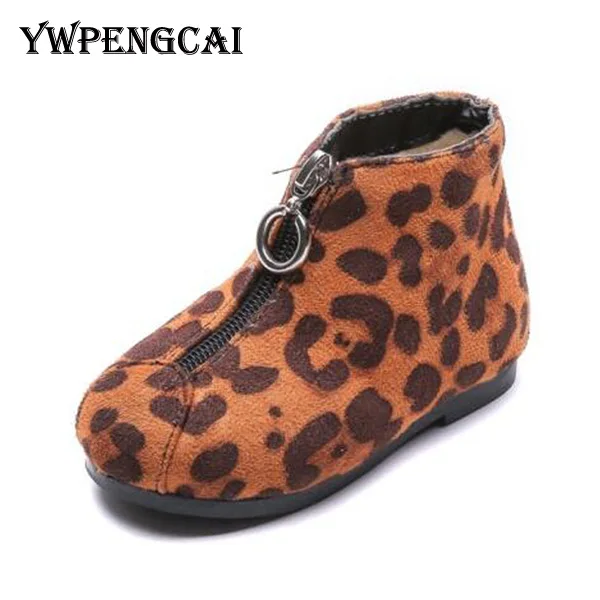 Size 21 30 Children Front Zip Leopard Boots Autumn Winter Baby Girl