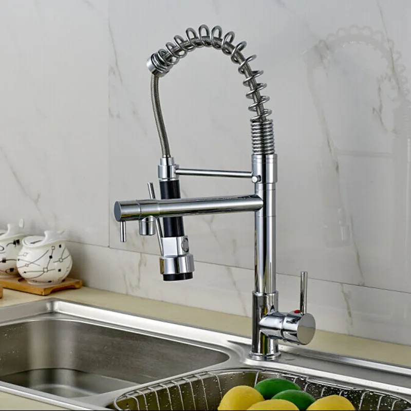 Newly-Deck-Mount-Single-Lever-Hot-and-Cold-Kitchen-Sink-Faucet-Spring-Pull-Down-Double-Spout (3)