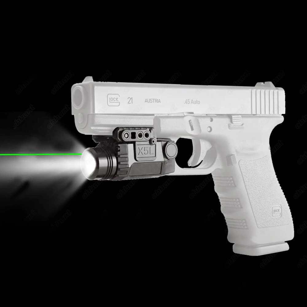 

Tactical LED Flashlight X5L White Light 190 lumens Integrated Green Laser Sight 20mm Picatinny Rail Shooting Hunting Light