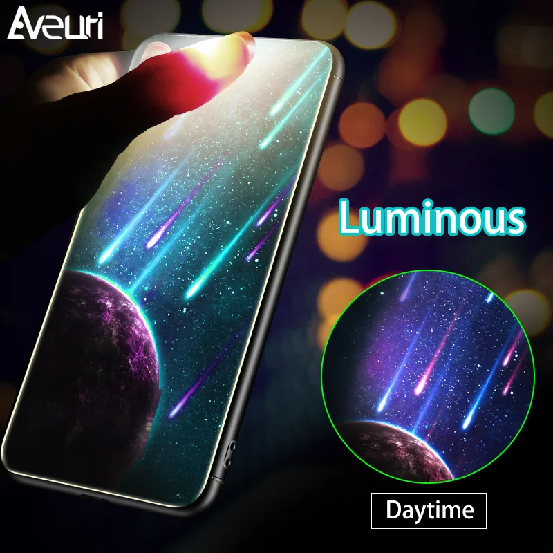 

Luminous Glass Case For Xiaomi mi 8 9 SE A1 A2 Lite 9T Pro Coque Luxury Silicone Tempered Cover Phone Case For Xiaomi mi 6 8 Pro