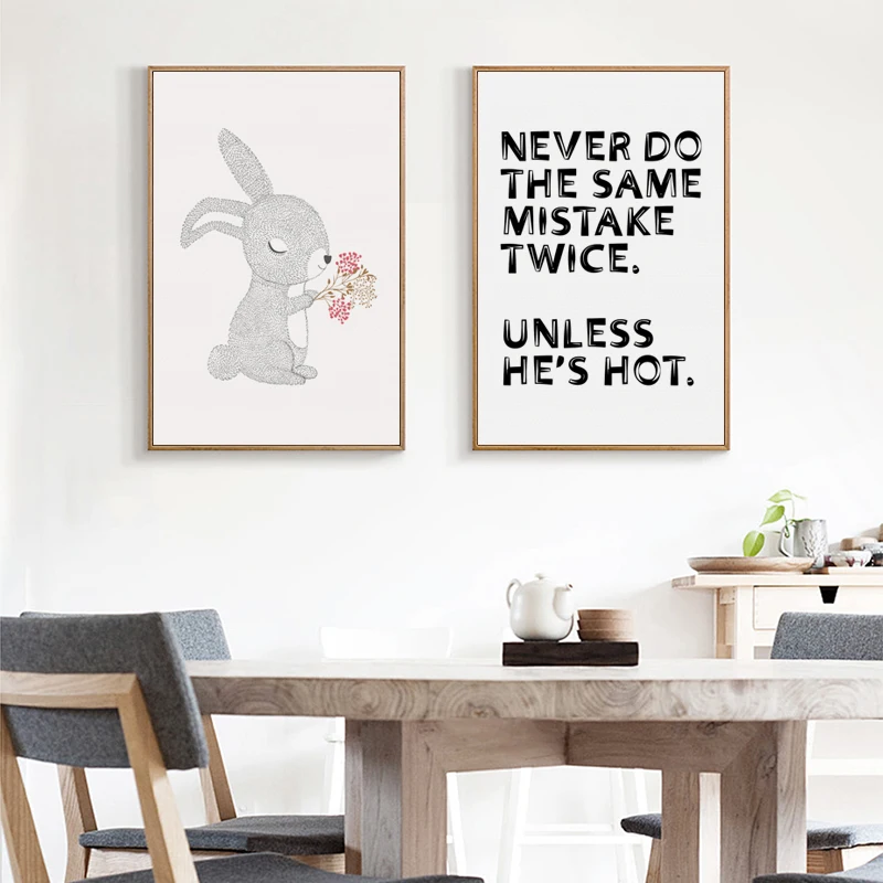 Cute Nordic Rabbit Inspirational Phrases A4 Canvas Art Painting Print Picture Poster Children Room Wall Decorations Home Decor | Дом и сад
