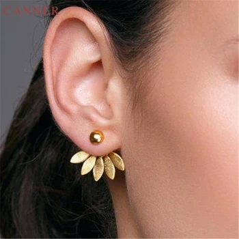 

Flower Metal Stud Earrings for Women Silver Gold Color Double Sided Fashion Jewelry Earrings 2019 pendientes mujer brincos C4