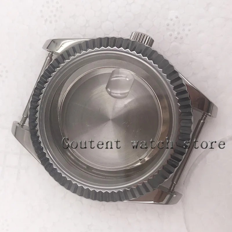 

watch parts 41mm sapphire glass Silver Watch Case fit ETA 2836 Miyota 8215 821A