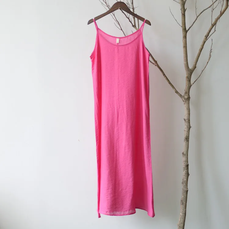 SCUWLINEN Vestidos, летнее платье, одноцветное, много цветов, натуральный шелк, хлопок, слипы, платья размера плюс, сексуальное, базовое, Пляжное Платье S200 - Цвет: Rose Red