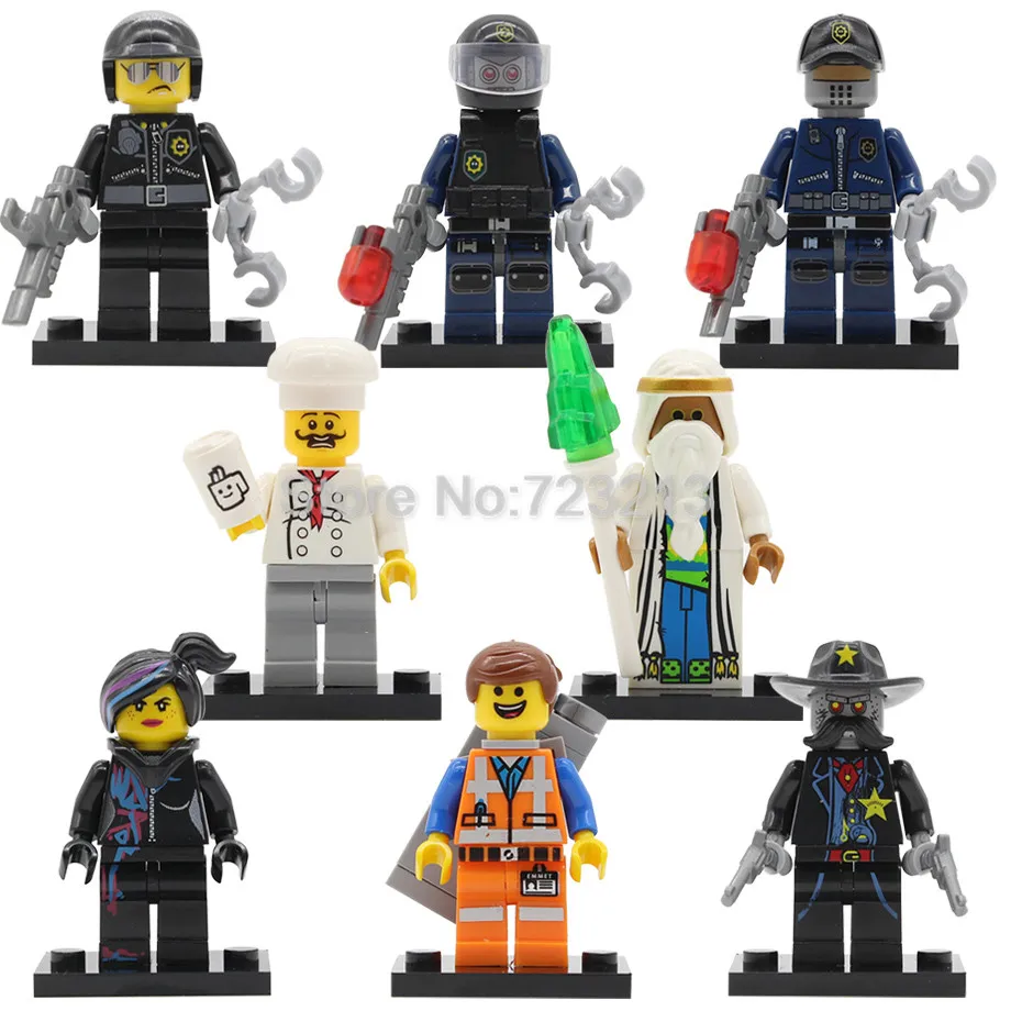

Single Sale Legoingly Movie Figure Emmet Wyldstyle Sheriff Gordon Zola Robo SWAT Vitruvius Building Blocks Model Bricks Toy
