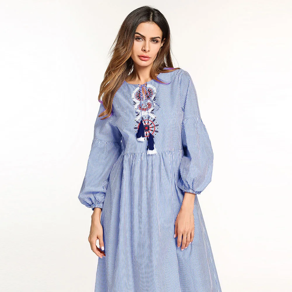 2018 abaya платье повседневное мусульманское 4/5 рукав женское Полосатое Макси