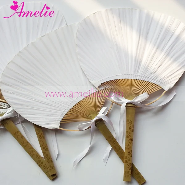 20pcs lot free shipping white wedding paddle hand fan with ribbons