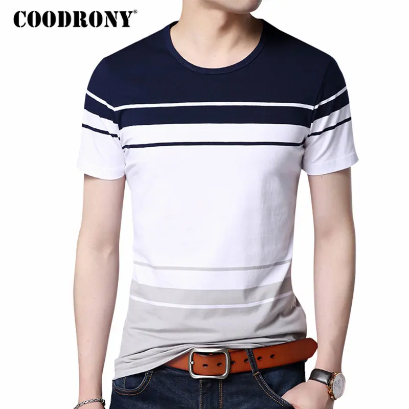 

COODRONY O-Neck Cotton Tee 2018 Spring Summer New Casual Short Sleeve T Shirt Men Brand Clothing Big Striped T-Shirt Homme S7638