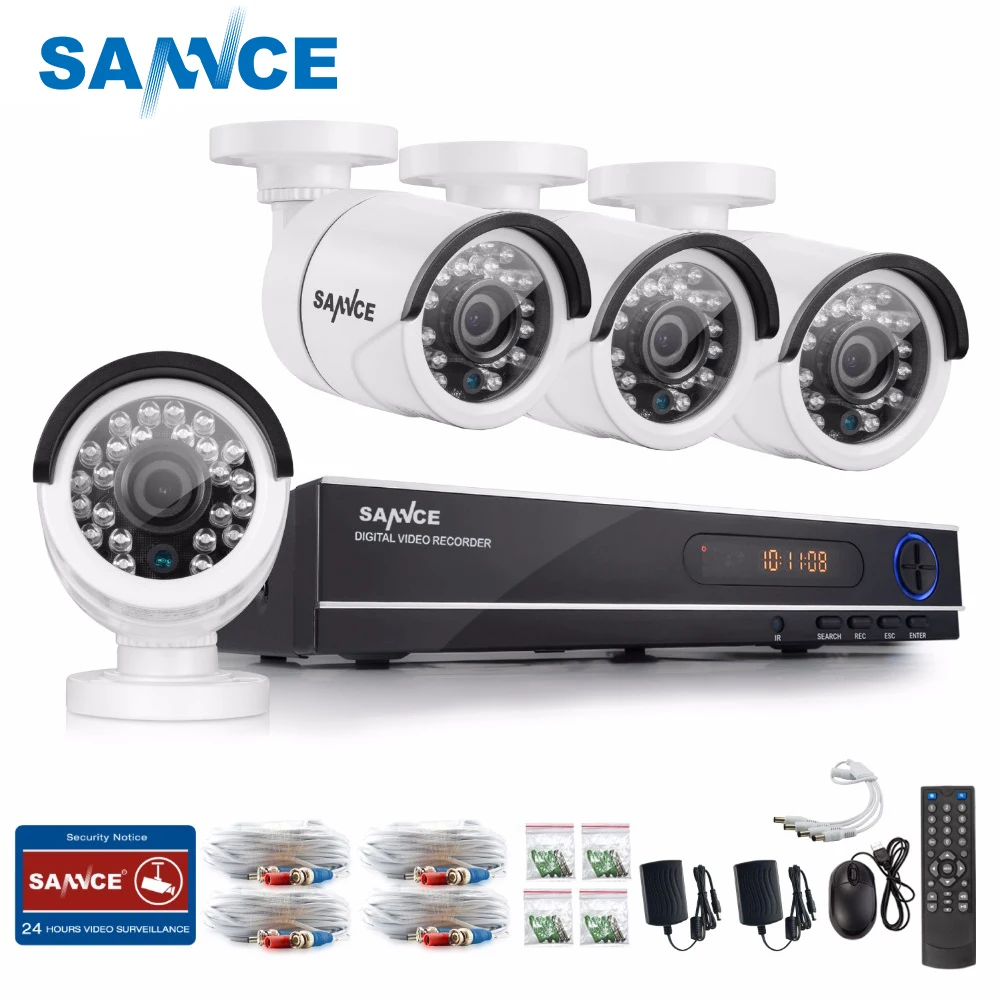 SANNCE 8CH CCTV Системы 4 в 1 DVR 4 шт. 720 P ИК всепогодный Открытый Камера охранных Системы наблюдения наборы