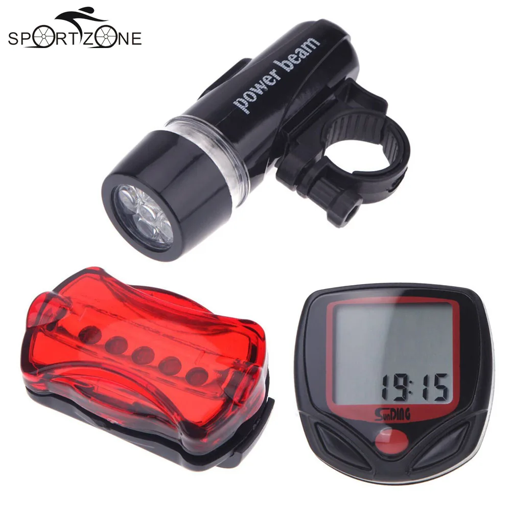 

Wired Bicycle Speedometer and 5 LED Bike Front Head Light & 5 LED Rear Mountain Bike Cycling Light Head and Rear Lamp Flashlight