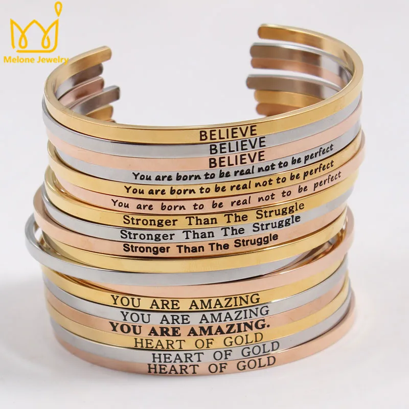 3 Colors Custom Stainless Steel Engraved Message Bracelet Personalized