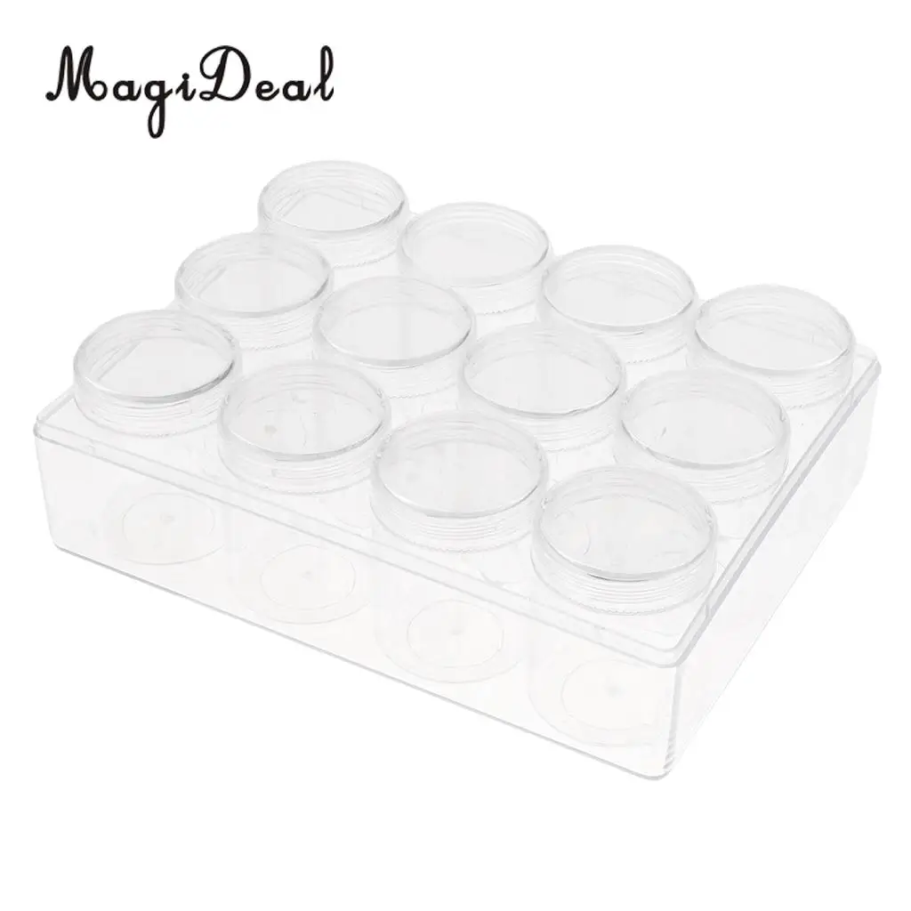 12x20g Empty Clear Cream Powder Jars Pots Bottle Cosmetics Container Nail Art Glitter Travel