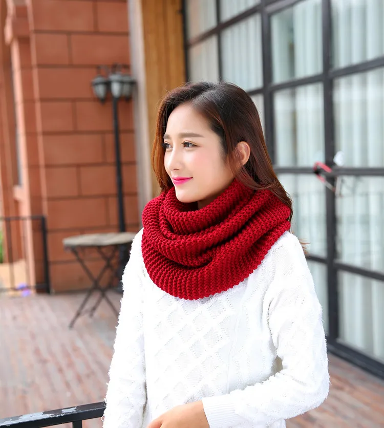 Женский Зимний вязаный шарф из искусственной шерсти, красный, розовый, черный, желтый, зеленый, серый