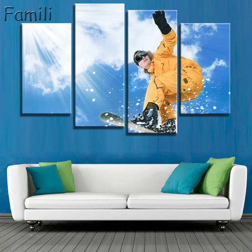 Hd مطبوعة 4 قطعة قماش الفن غرفة المعيشة جدار اللوحة الجليد الجليد التزلج الجبلية الحديثة الشحن المجاني