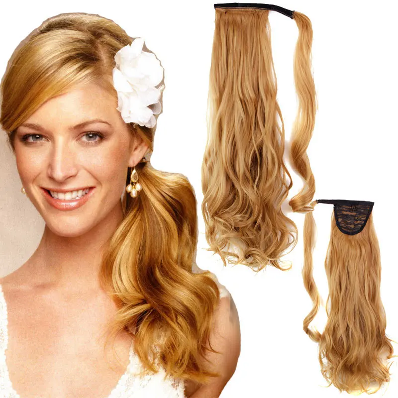 22inch Black Synthetic Long Curly Clip In Ribbon Ponytail Hair Extension hairpiece Fake Hair pony Tail Hair Pieces 15 Colors