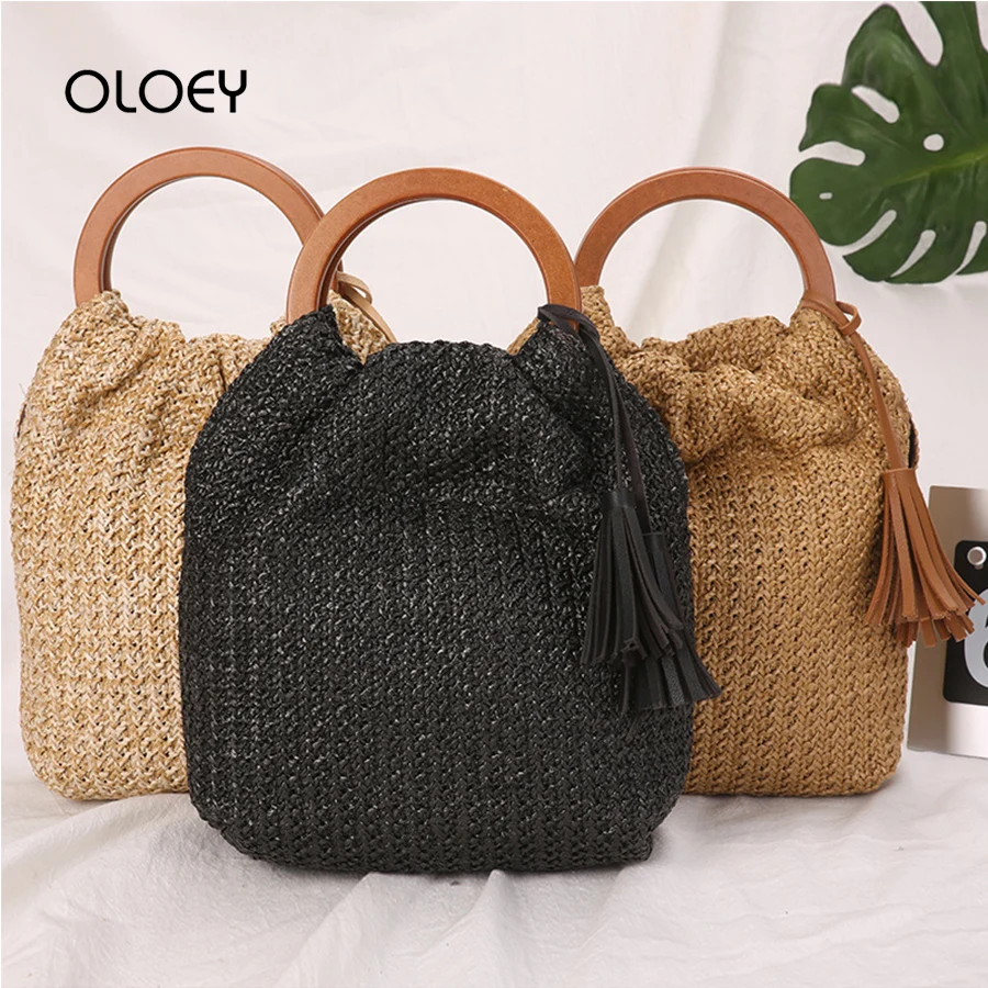 القش حقيبة أعلى-حقائب بيد 2019 جديد الصيف شرابة المرأة حقيبة بوهيميا حقائب جولة مقبض الروطان حقائب منسوجة Sac الرئيسية